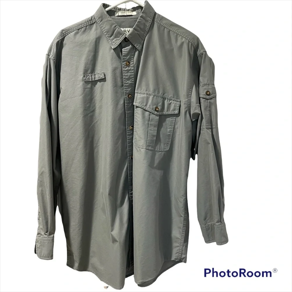 Orvis Men’s Long Sleeve Olive Green Button Up Shirt Large Cotton Polyester